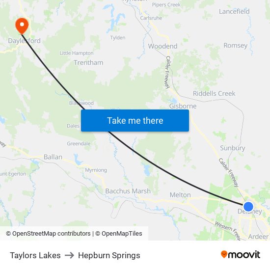 Taylors Lakes to Hepburn Springs map