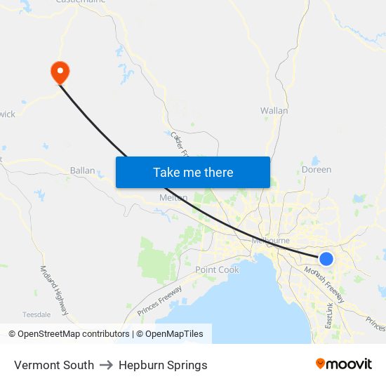 Vermont South to Hepburn Springs map