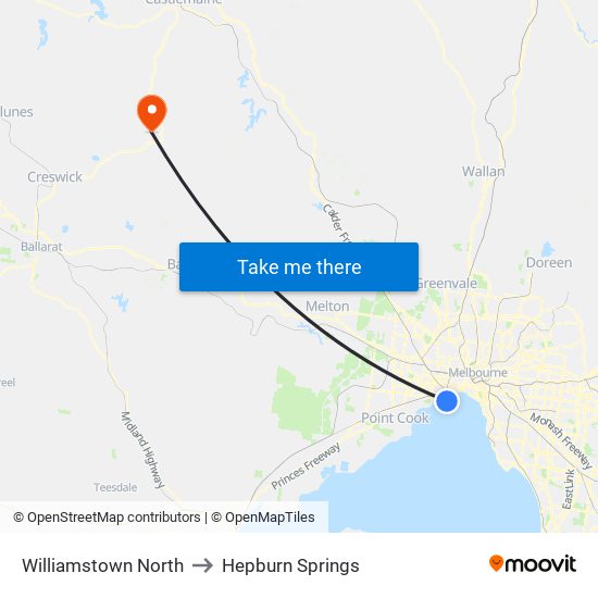 Williamstown North to Hepburn Springs map
