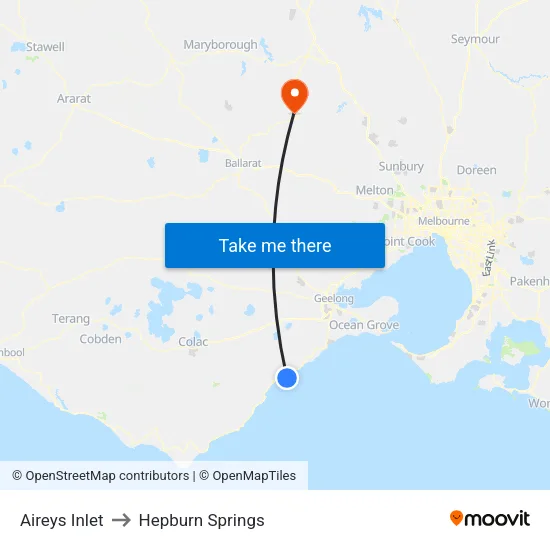 Aireys Inlet to Hepburn Springs map