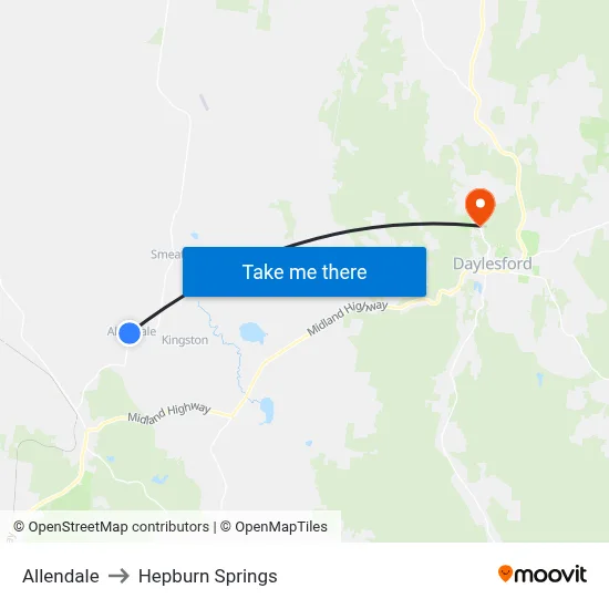 Allendale to Hepburn Springs map