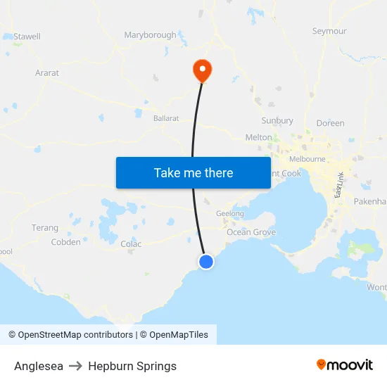 Anglesea to Hepburn Springs map