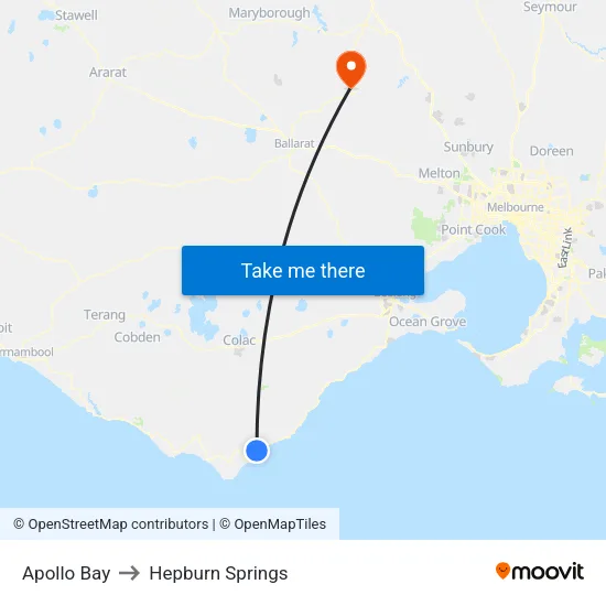 Apollo Bay to Hepburn Springs map