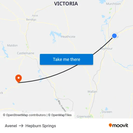 Avenel to Hepburn Springs map