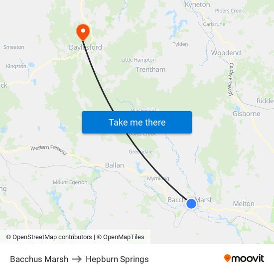Bacchus Marsh to Hepburn Springs map