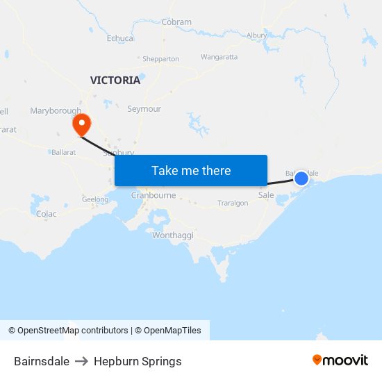 Bairnsdale to Hepburn Springs map