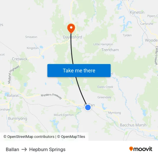 Ballan to Hepburn Springs map