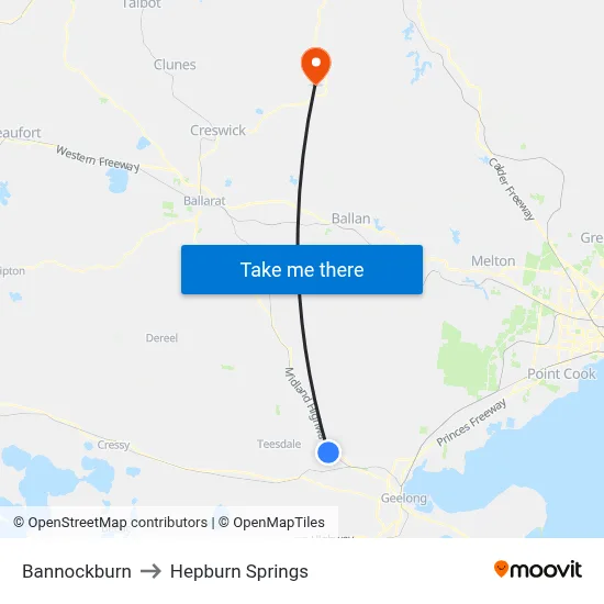 Bannockburn to Hepburn Springs map