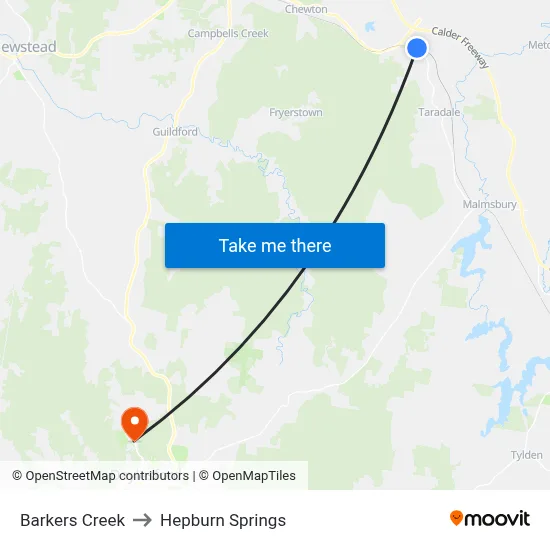 Barkers Creek to Hepburn Springs map
