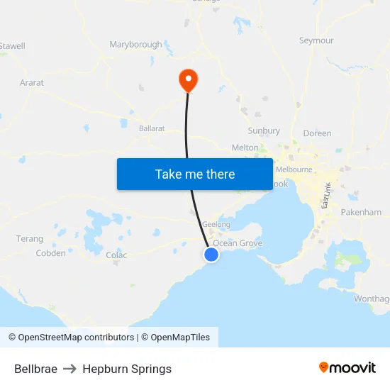 Bellbrae to Hepburn Springs map