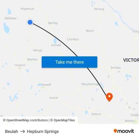 Beulah to Hepburn Springs map