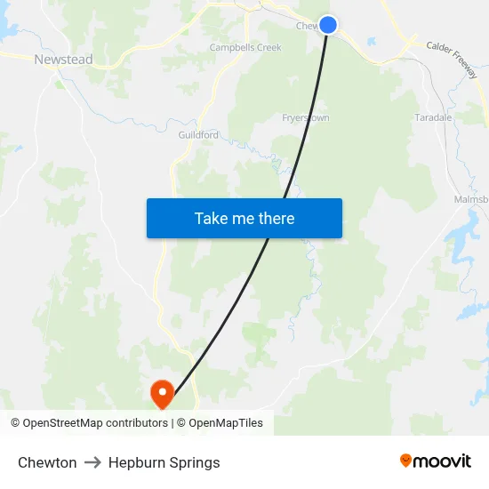 Chewton to Hepburn Springs map