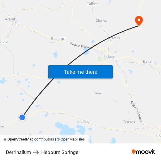 Derrinallum to Hepburn Springs map