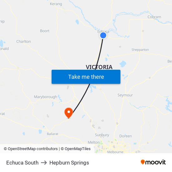 Echuca South to Hepburn Springs map