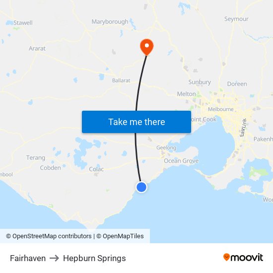 Fairhaven to Hepburn Springs map