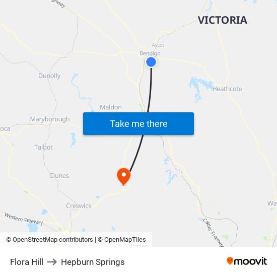 Flora Hill to Hepburn Springs map