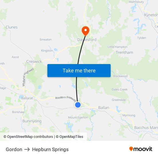 Gordon to Hepburn Springs map