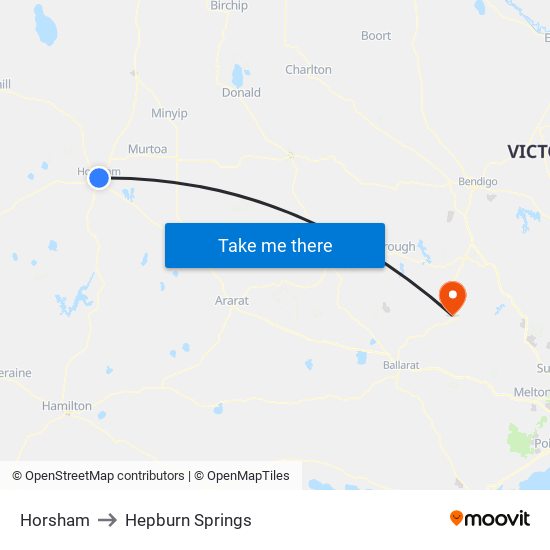 Horsham to Hepburn Springs map