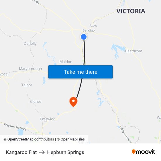 Kangaroo Flat to Hepburn Springs map