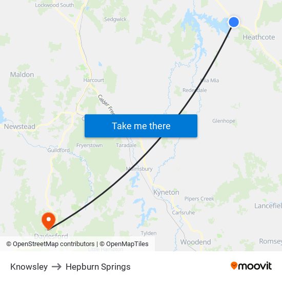 Knowsley to Hepburn Springs map