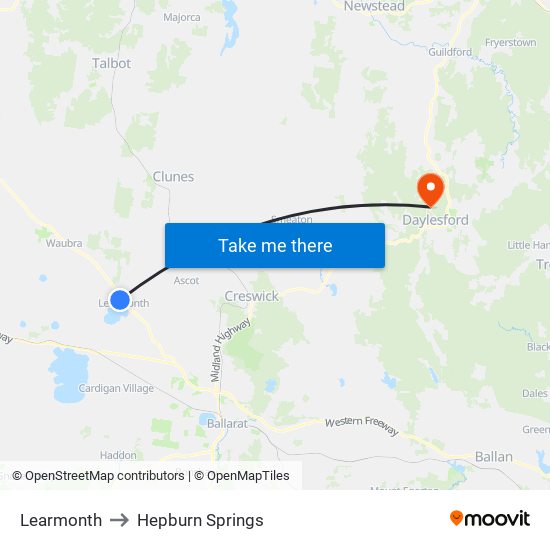 Learmonth to Hepburn Springs map