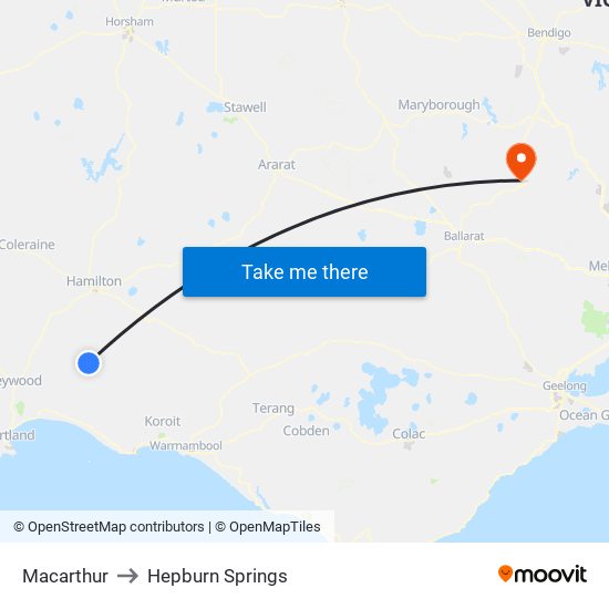 Macarthur to Hepburn Springs map