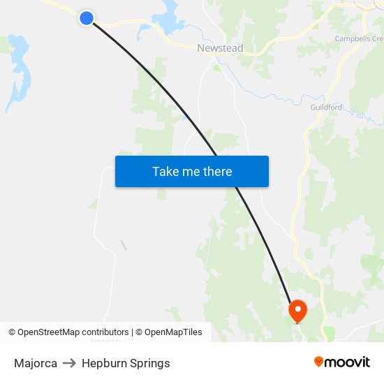 Majorca to Hepburn Springs map