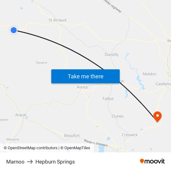 Marnoo to Hepburn Springs map