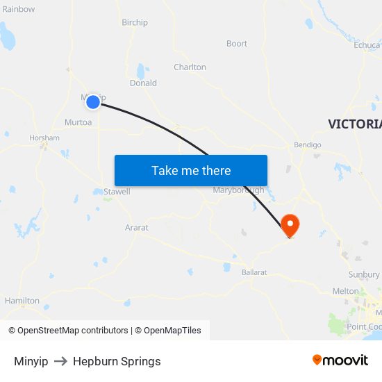 Minyip to Hepburn Springs map