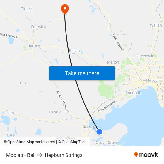 Moolap - Bal to Hepburn Springs map