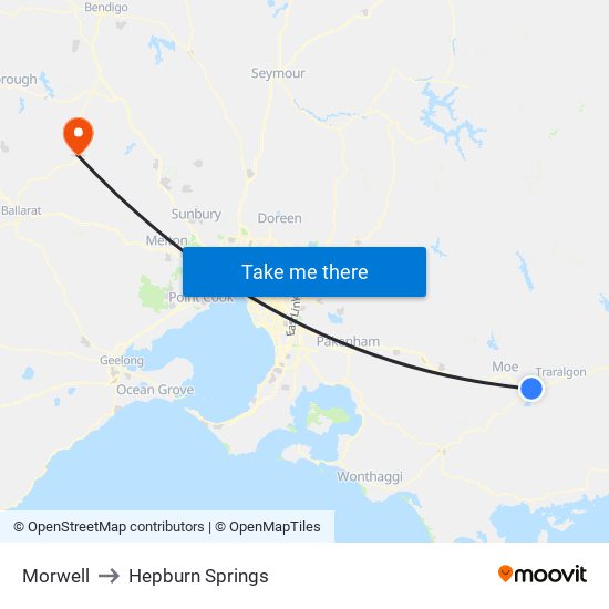 Morwell to Hepburn Springs map