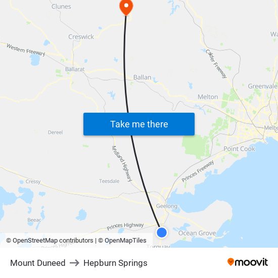 Mount Duneed to Hepburn Springs map