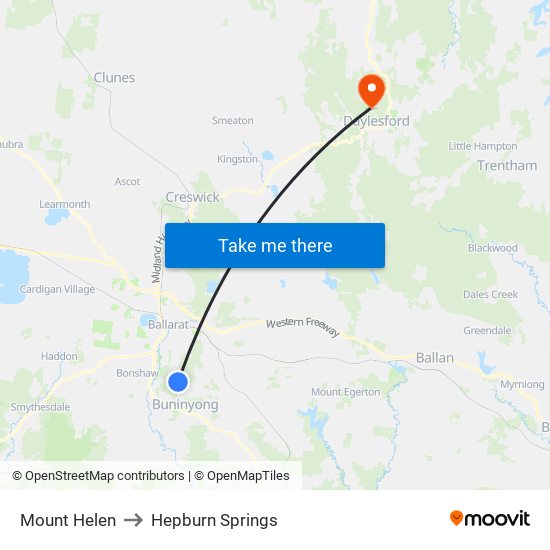 Mount Helen to Hepburn Springs map