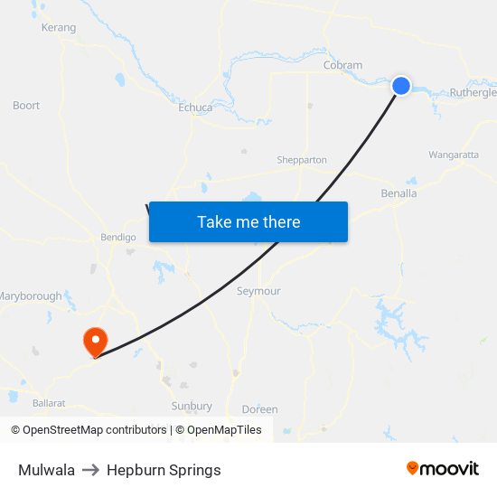 Mulwala to Hepburn Springs map