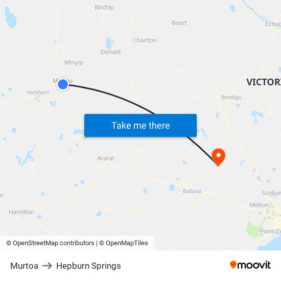 Murtoa to Hepburn Springs map