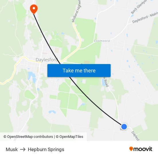 Musk to Hepburn Springs map