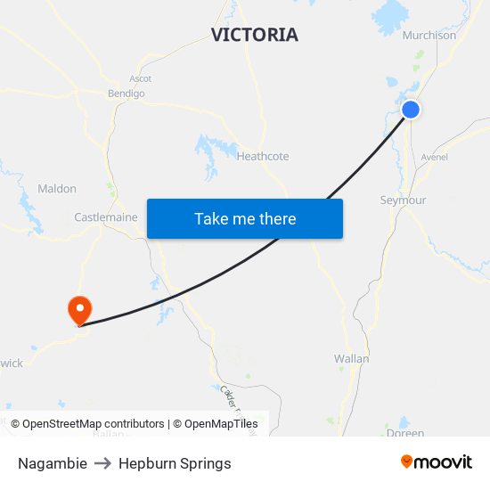 Nagambie to Hepburn Springs map