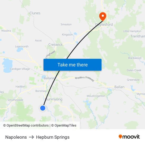 Napoleons to Hepburn Springs map