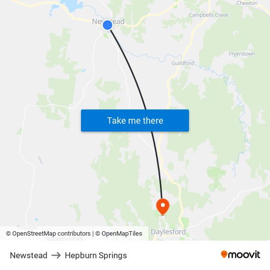 Newstead to Hepburn Springs map