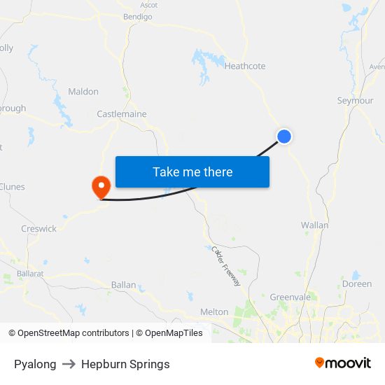Pyalong to Hepburn Springs map