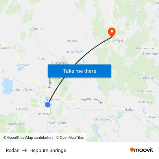 Redan to Hepburn Springs map