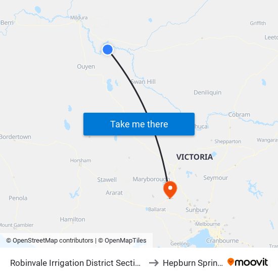 Robinvale Irrigation District Section B to Hepburn Springs map