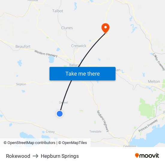 Rokewood to Hepburn Springs map