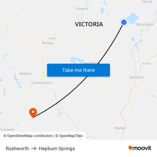 Rushworth to Hepburn Springs map