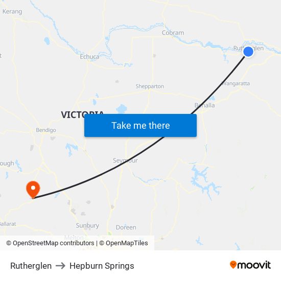 Rutherglen to Hepburn Springs map