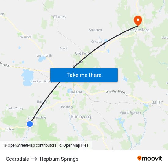 Scarsdale to Hepburn Springs map