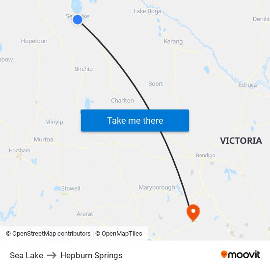 Sea Lake to Hepburn Springs map