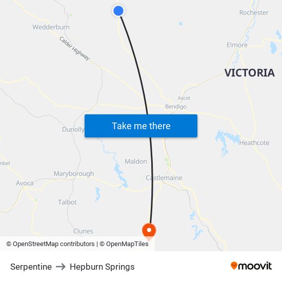 Serpentine to Hepburn Springs map