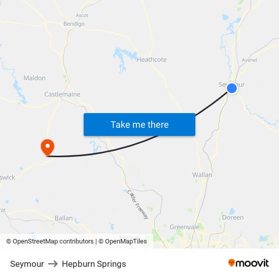 Seymour to Hepburn Springs map