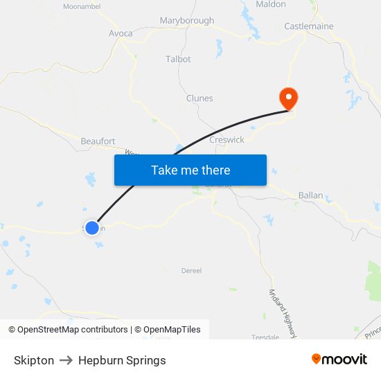 Skipton to Hepburn Springs map